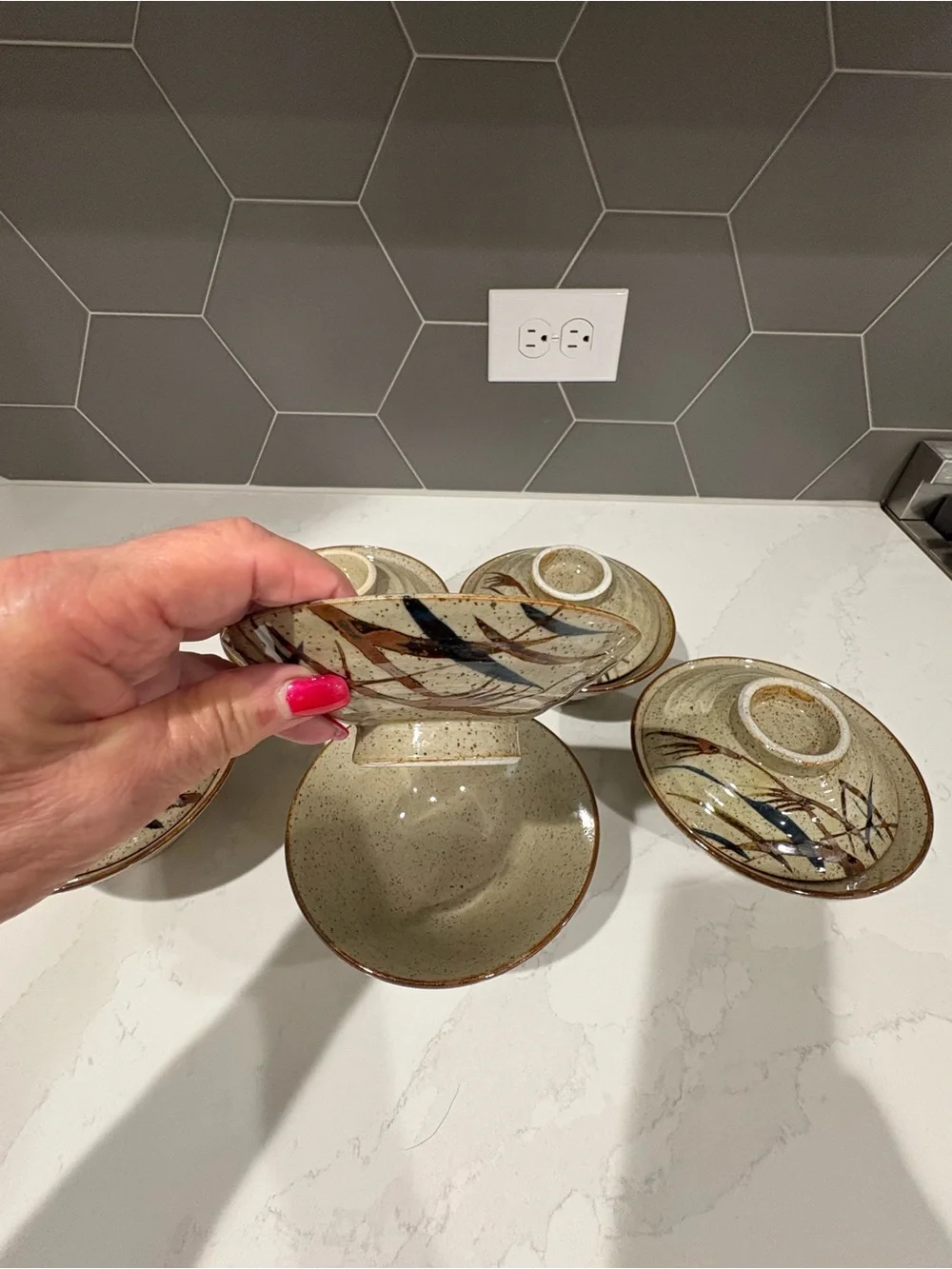Vintage Japanese Rice/Soup Bowls and Tea Bowl/Lid
